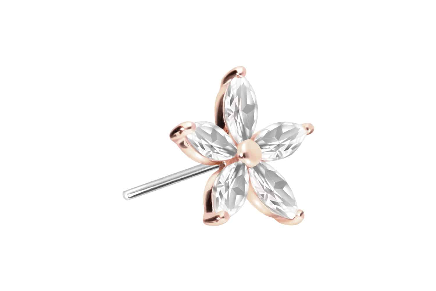 14 Karat Gold Aufsatz mit Titan Push Pin MOISSANIT-BLUME von Piercingline